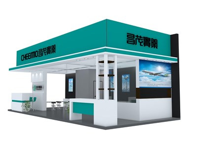 32平米展臺設計制作：三面開口/現(xiàn)代/木質(zhì)結(jié)構(gòu)/綠色，為電子展展商而作（免費使用）