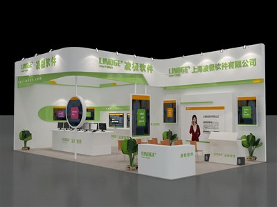 72平米展臺設(shè)計(jì)制作：二面開口/前衛(wèi)/木質(zhì)結(jié)構(gòu)/藍(lán)色，為電子展展商而作（免費(fèi)使用）