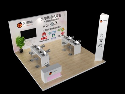 36平米展臺(tái)設(shè)計(jì)制作：三面開(kāi)口/現(xiàn)代/木質(zhì)結(jié)構(gòu)/白色，為電子展展商而作（免費(fèi)使用）