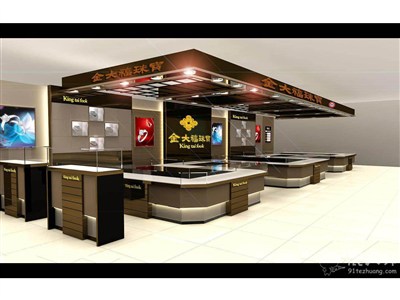 52平米展廳設(shè)計制作：現(xiàn)代/咖啡色，產(chǎn)品類展廳-金大福珠寶展廳（免費(fèi)使用）