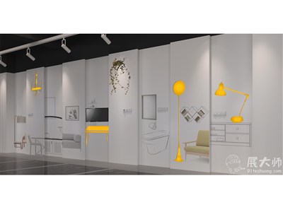 5平米展臺設(shè)計制作：三面開口/現(xiàn)代/木質(zhì)結(jié)構(gòu)/白色，為家具展展商而作（免費使用）